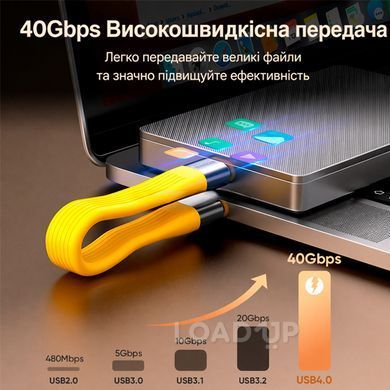 Кабель-брелок Greenport (Type-C, PD3.1, 240W, 8K 40Gbps, 13см, Чорний)