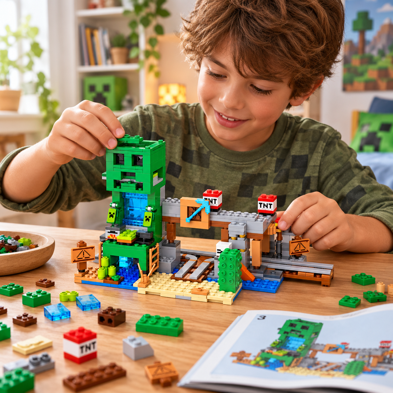 Конструктор Шахта Крипера My World Minecraft LB313 в процессе сборки