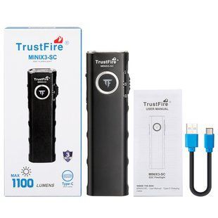 Ліхтар TrustFire MINIX3-SC (1100lm, 3-в-1, UV, Магніт, Type-C, Чорний)