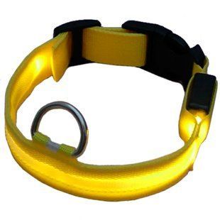 Світлодіодний нейлоновий нашийник для собак з USB зарядкою (жовтий, XS) (1 / 4)