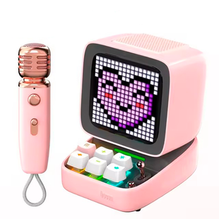 Караоке, портативна бездротова колонка Divoom Ditoo Мic (AUX, з мікрофоном, Pixel art, рожева)