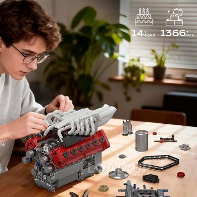 Конструктор Mould King 10210 Атмосферный двигатель Ferrari V12 (1366 деталей)