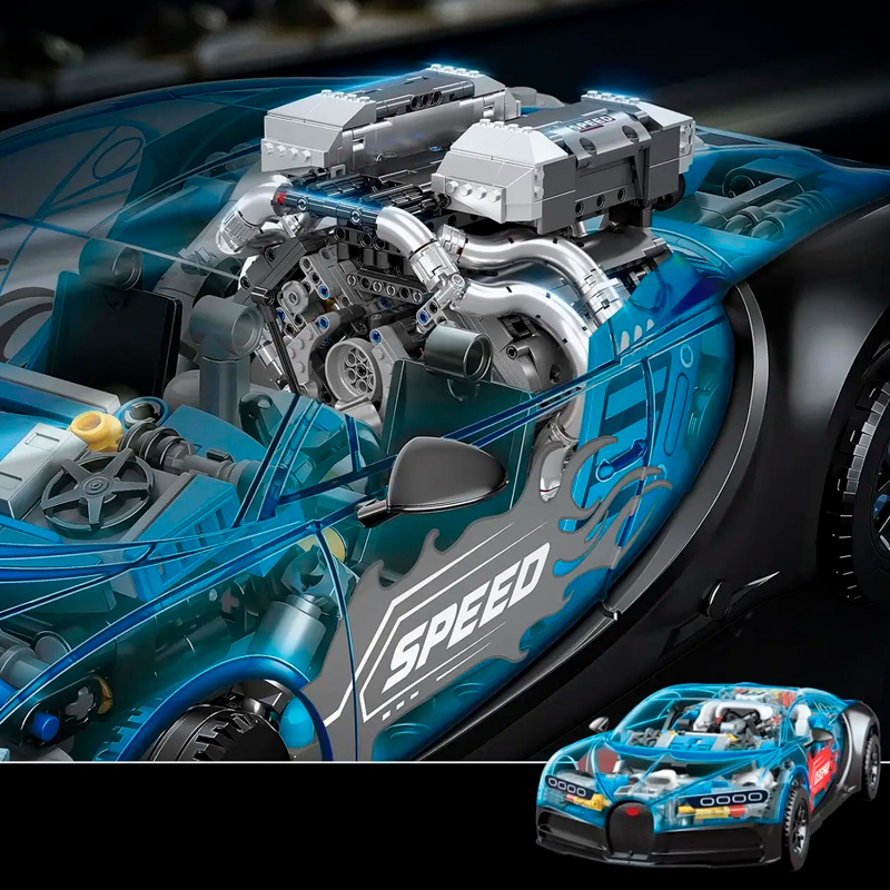 Модель W16-двигуна MOULD KING 10201 з хромованими колекторами і timing chain фото 4