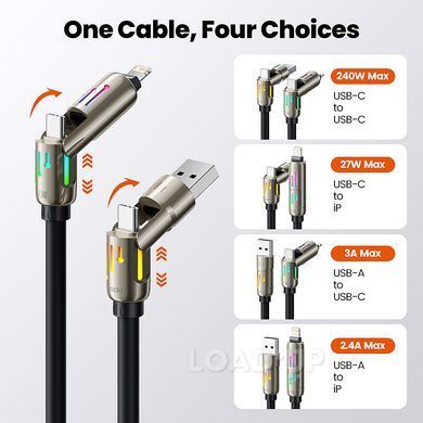 Кабель Toocki 4-в-1 RGB (240W, силиконовый, быстрая зарядка) (3 / 5) - LOADUP.COM.UA Кабель Toocki 4-в-1 RGB (240W, силиконовый, быстрая зарядка)