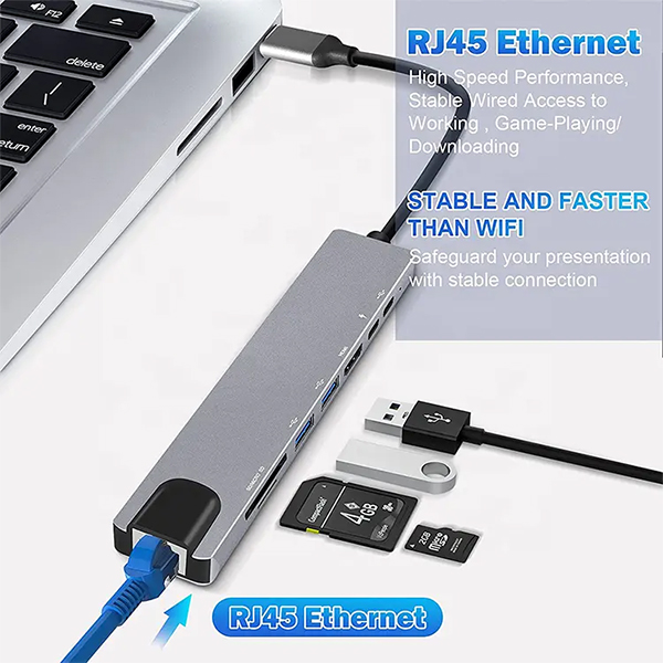USB Type-C хаб 8 в 1 HDMI Ethernet фото 2