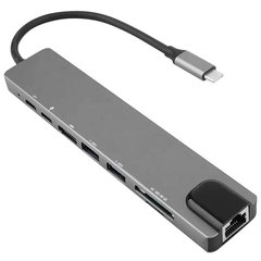 USB Type-C хаб, концентратор зі швидкою зарядкою, Eathernet та HDMI (8 у 1)