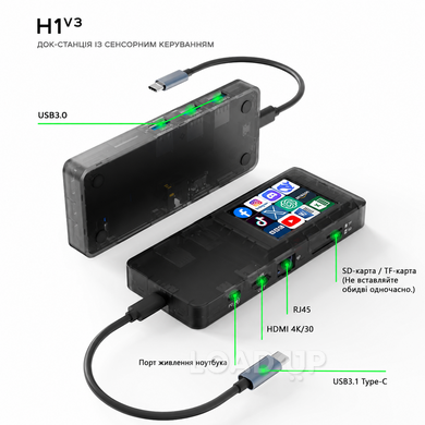 USB-C хаб з Streamdeck MiraBox H1 (Transparent black)
