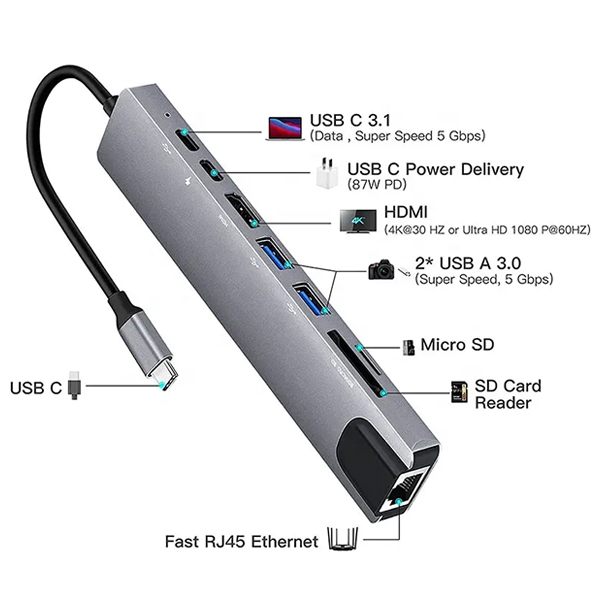 USB Type-C хаб 8 в 1 картридер фото 3