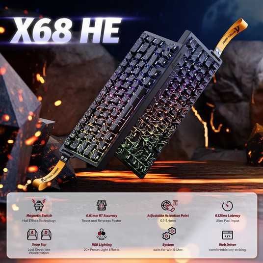 Механическая клавиатура Attack SHARK X68 HE (66 клавиш, RGB, Type