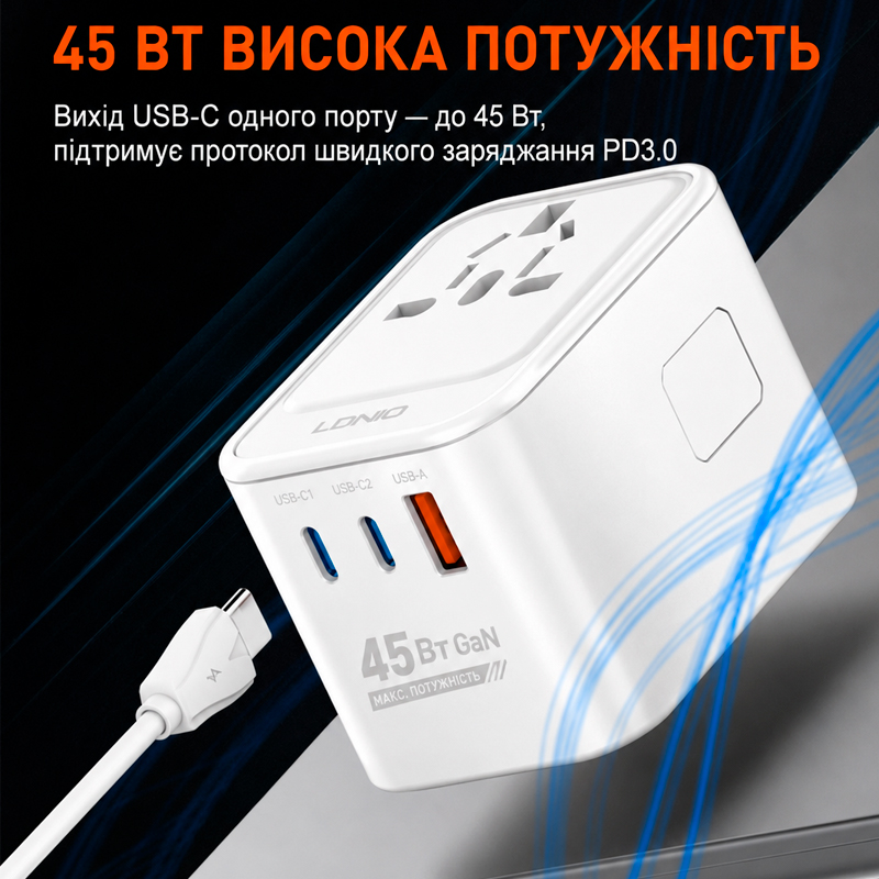 LDNIO Z8 All-in-One Travel Adapter для подорожей фото 4