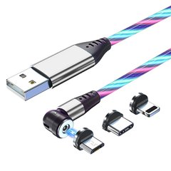 Светящийся кабель USB Type-C, Micro USB, Lightning (магнитный, поворачивается, радужный)