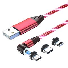 Кабель, що світиться USB Type-C, Micro USB, Lightning (магнітний, повертається, червоний )