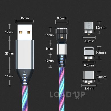 Светящийся кабель USB Type-C, Micro USB, Lightning (магнитный, LED, поворачивается, красный)