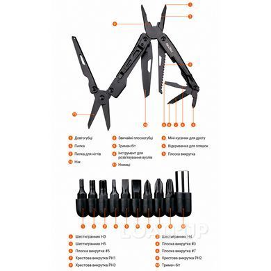 Мультитул Xiaomi Nextool Black Knight NE20151 (11 інструментів, з бітами)