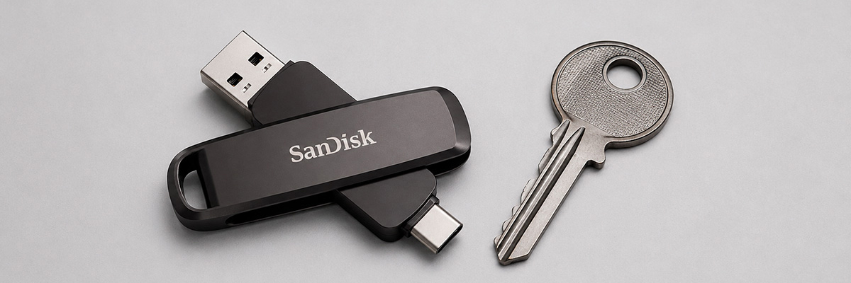 Компактна USB-флешка на ключах із двома виходами Type-C і USB-A для перенесення файлів