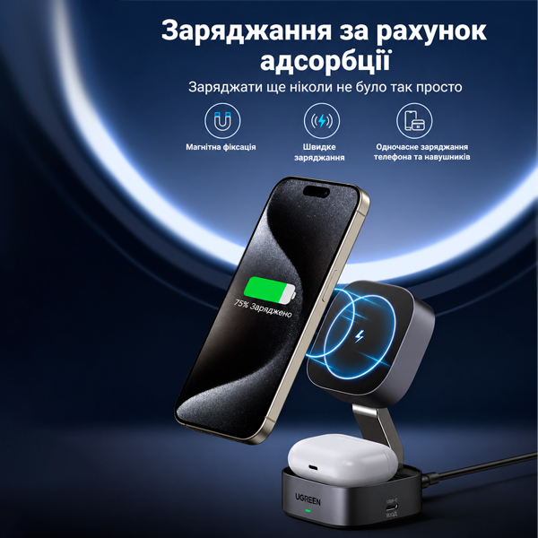 Зарядка iPhone и AirPods одновременно Ugreen W526
