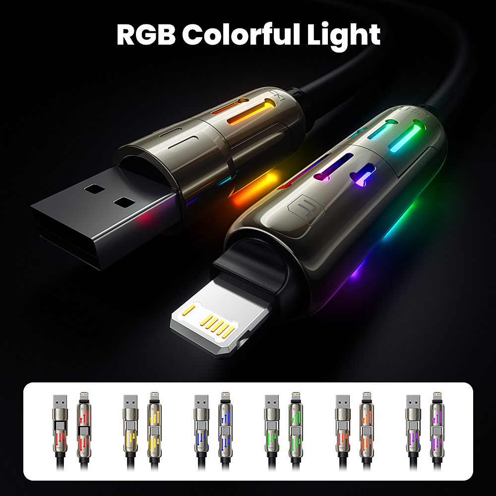 Кабель Toocki 4-в-1 RGB быстрая зарядка
